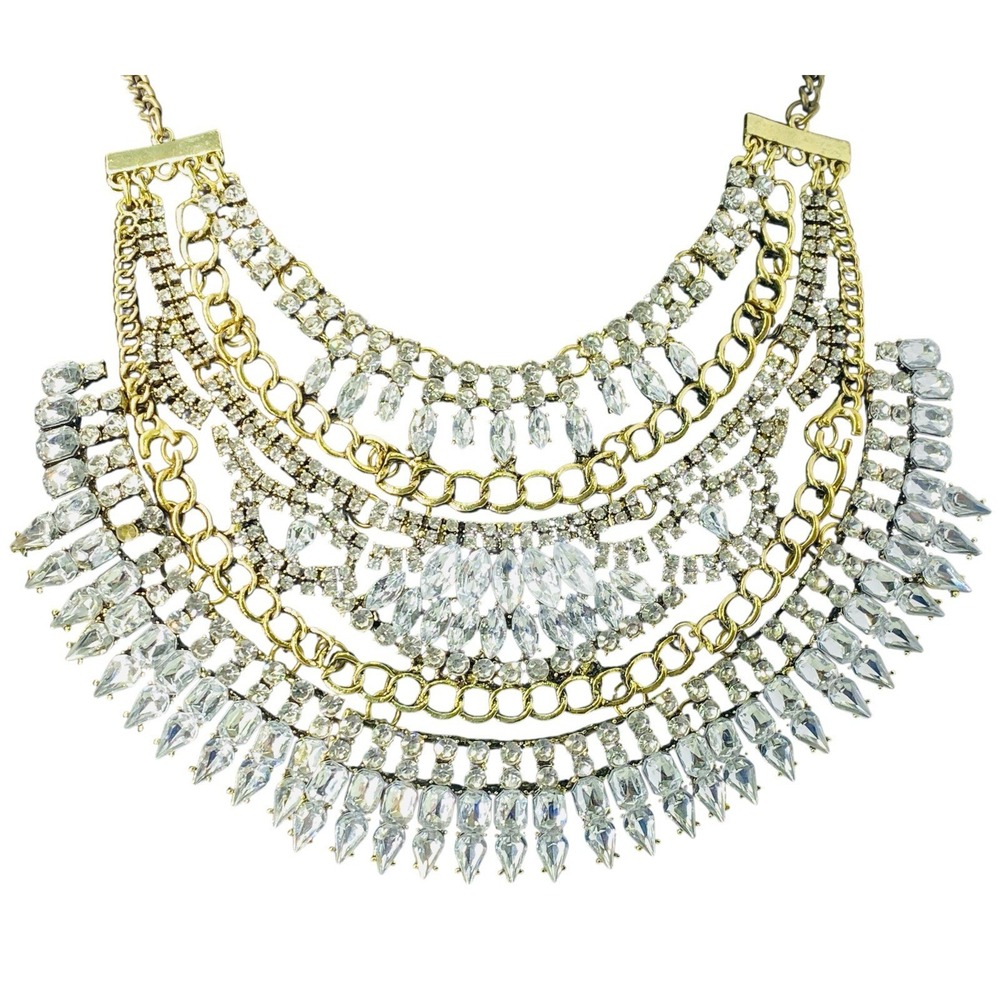 Eye Candy Los Angeles Harlan Statement Bib Silver Gold Rhinestone Necklace
